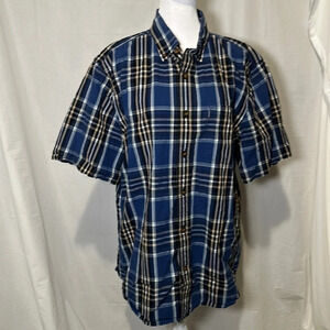 men’s plaid relaxed fit short sleeve Carhartt button down shirt size large